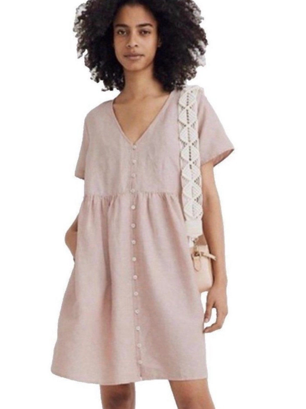Madewell Light Pink Button-Front Linen Dress, xs